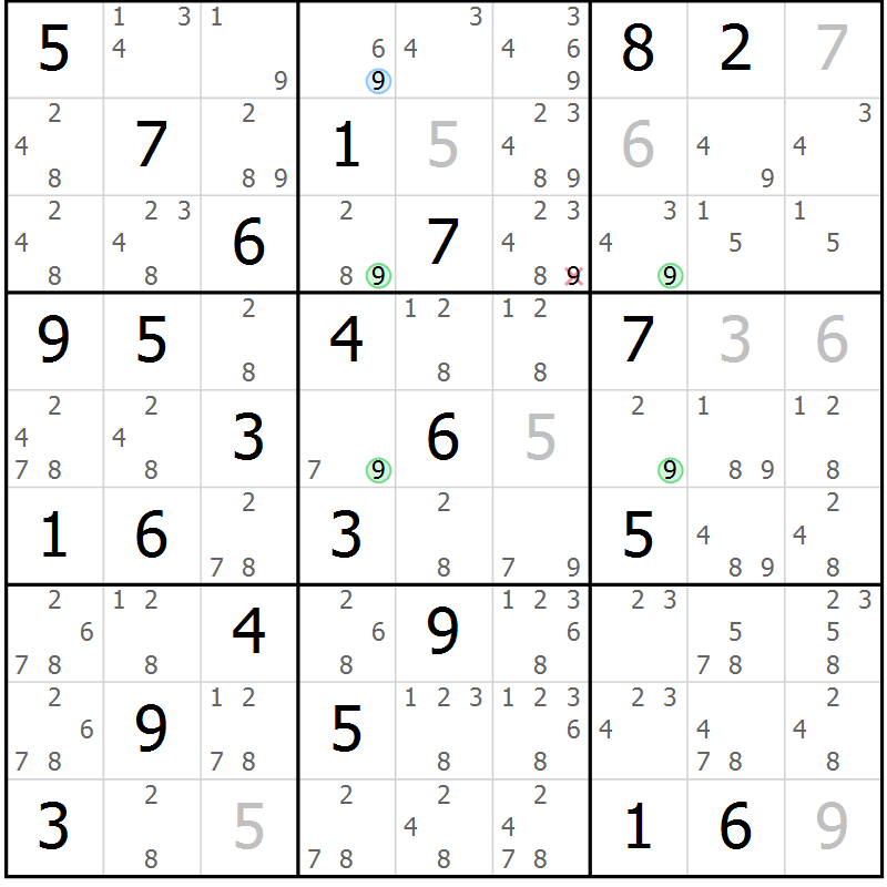 Position des candidats pour la solution de la Gr 34 page 37 du magazine de sudoku Suprême n° 031