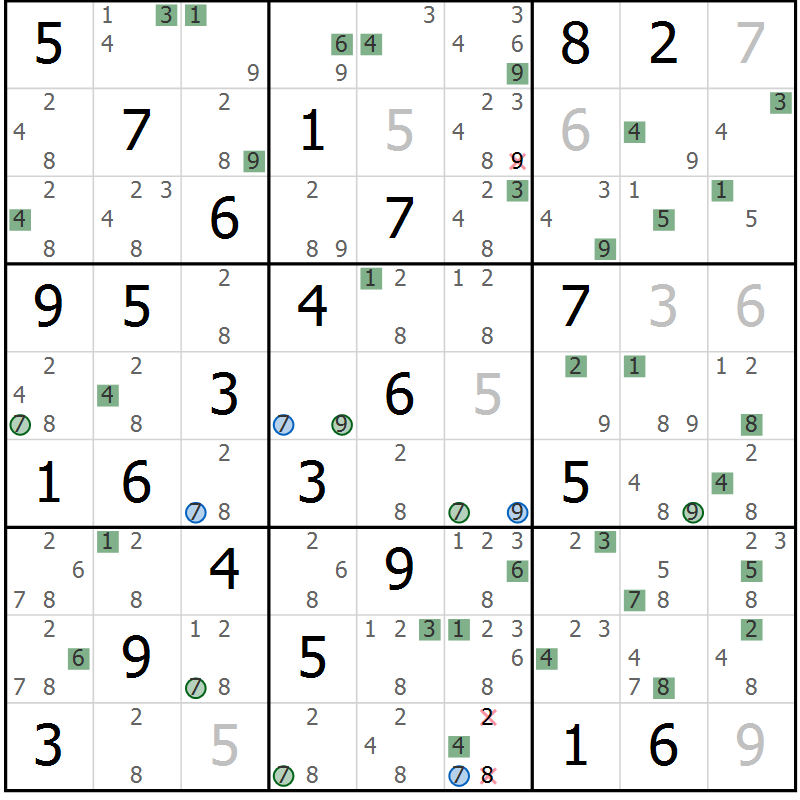Position des candidats pour la solution de la Gr 34 page 37 du magazine de sudoku Suprême n° 031