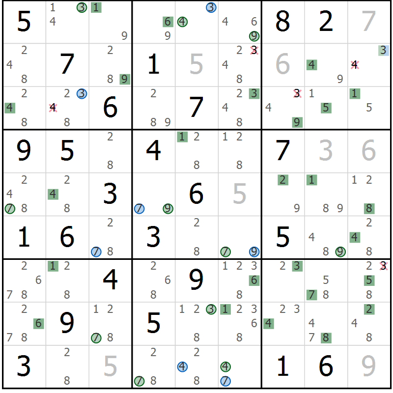 Position des candidats pour la solution de la Gr 34 page 37 du magazine de sudoku Suprême n° 031