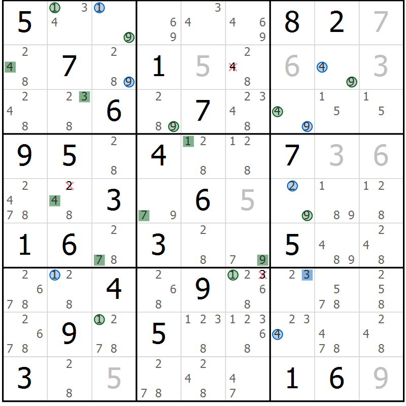 Position des candidats pour la solution de la Gr 34 page 37 du magazine de sudoku Suprême n° 031