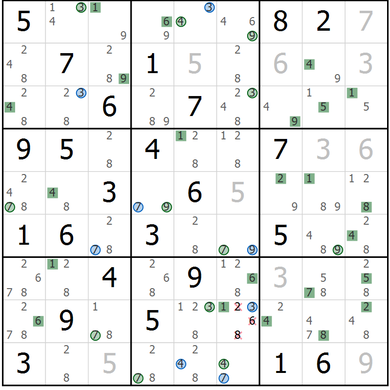 Position des candidats pour la solution de la Gr 34 page 37 du magazine de sudoku Suprême n° 031