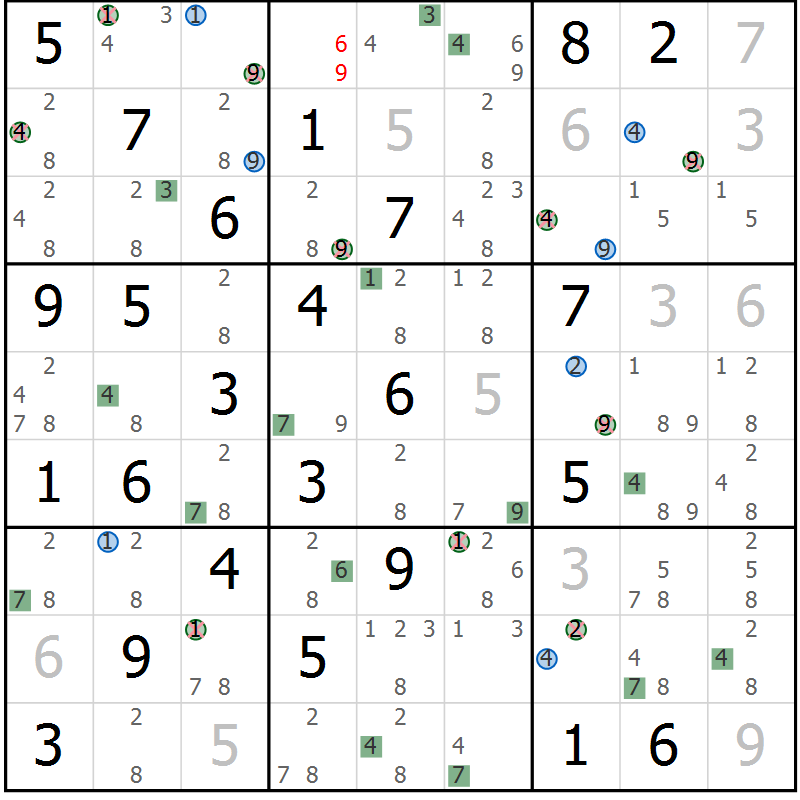 Position des candidats pour la solution de la Gr 34 page 37 du magazine de sudoku Suprême n° 031