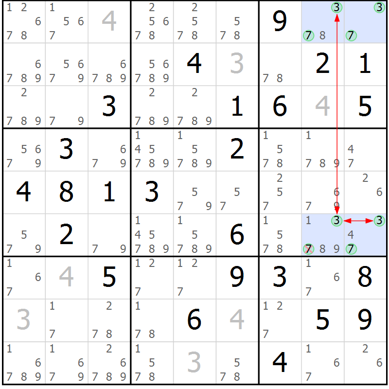 Position des candidats pour la solution de la Gr 35 page 38 du magazine de sudoku Suprême n° 031