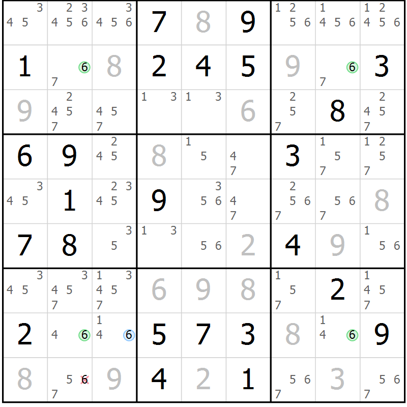 Position des candidats pour la solution de la Gr 36 page 39 du magazine de sudoku Suprême n° 031