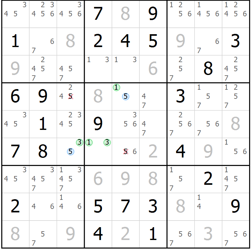 Position des candidats pour la solution de la Gr 36 page 39 du magazine de sudoku Suprême n° 031