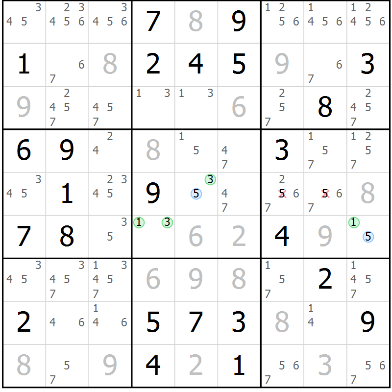 Position des candidats pour la solution de la Gr 36 page 39 du magazine de sudoku Suprême n° 031