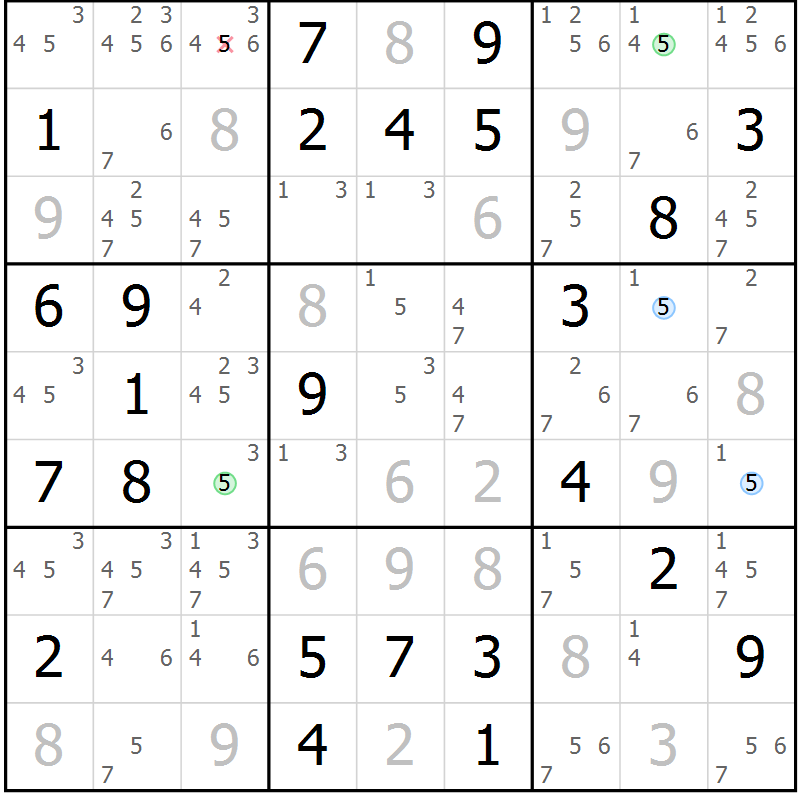 Position des candidats pour la solution de la Gr 36 page 39 du magazine de sudoku Suprême n° 031