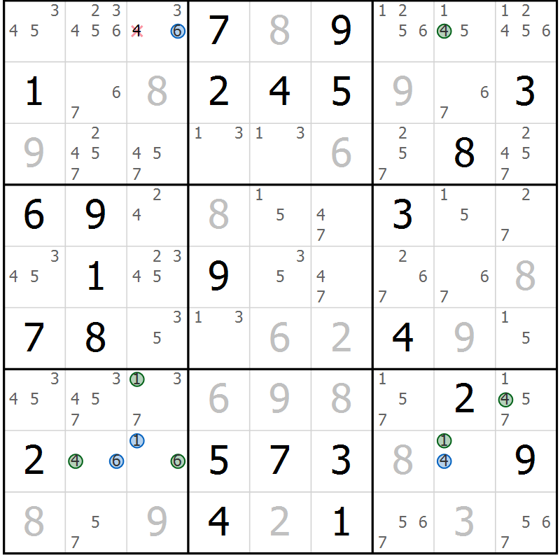 Position des candidats pour la solution de la Gr 36 page 39 du magazine de sudoku Suprême n° 031
