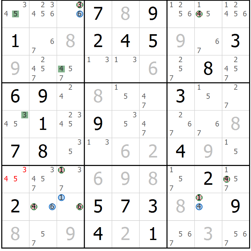 Position des candidats pour la solution de la Gr 36 page 39 du magazine de sudoku Suprême n° 031