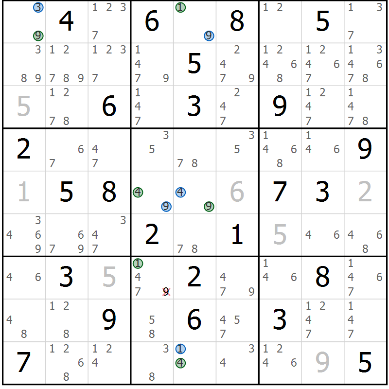 Position des candidats pour la solution de la Gr 37 page 40 du magazine de sudoku Suprême n° 031