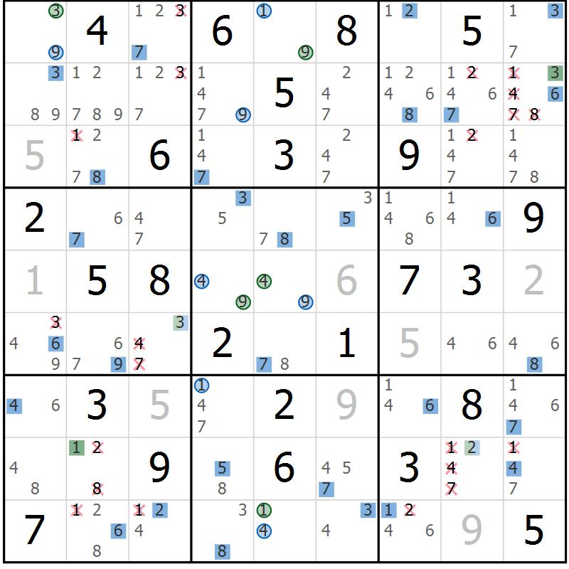 Position des candidats pour la solution de la Gr 37 page 40 du magazine de sudoku Suprême n° 031