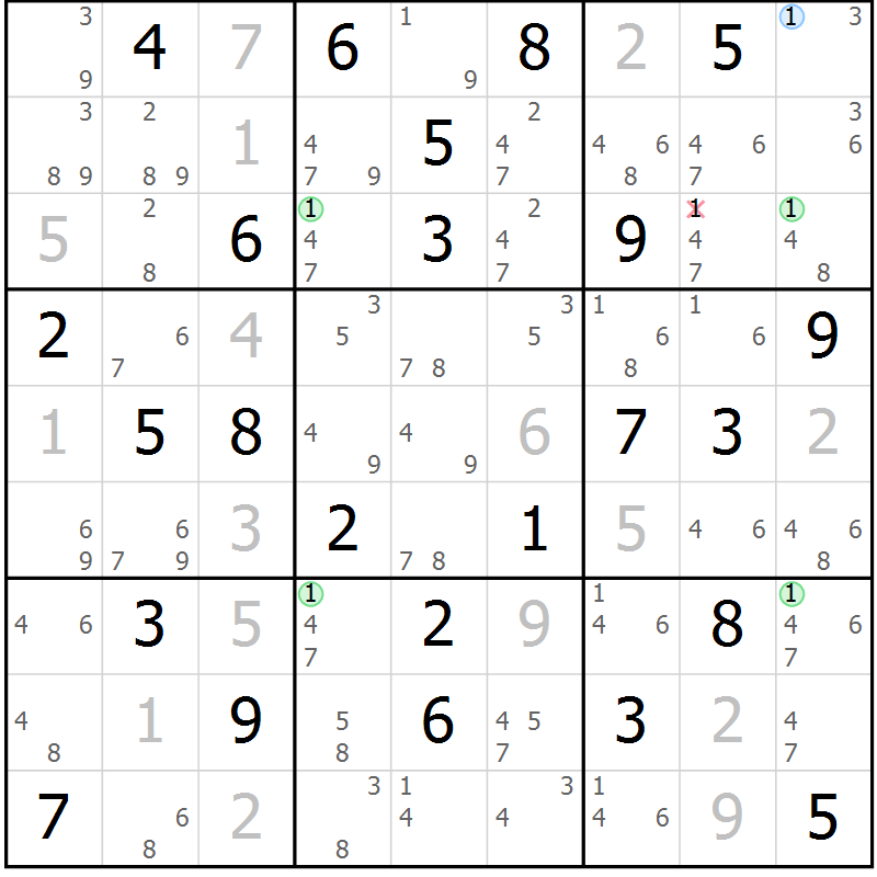 Position des candidats pour la solution de la Gr 37 page 40 du magazine de sudoku Suprême n° 031