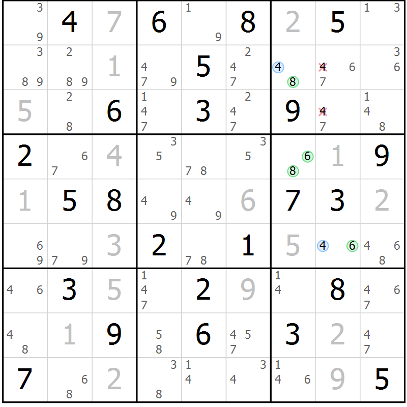 Position des candidats pour la solution de la Gr 37 page 40 du magazine de sudoku Suprême n° 031