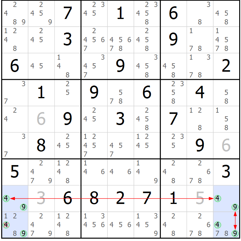 Position des candidats pour la solution de la Gr 38 page 41 du magazine de sudoku Suprême n° 031