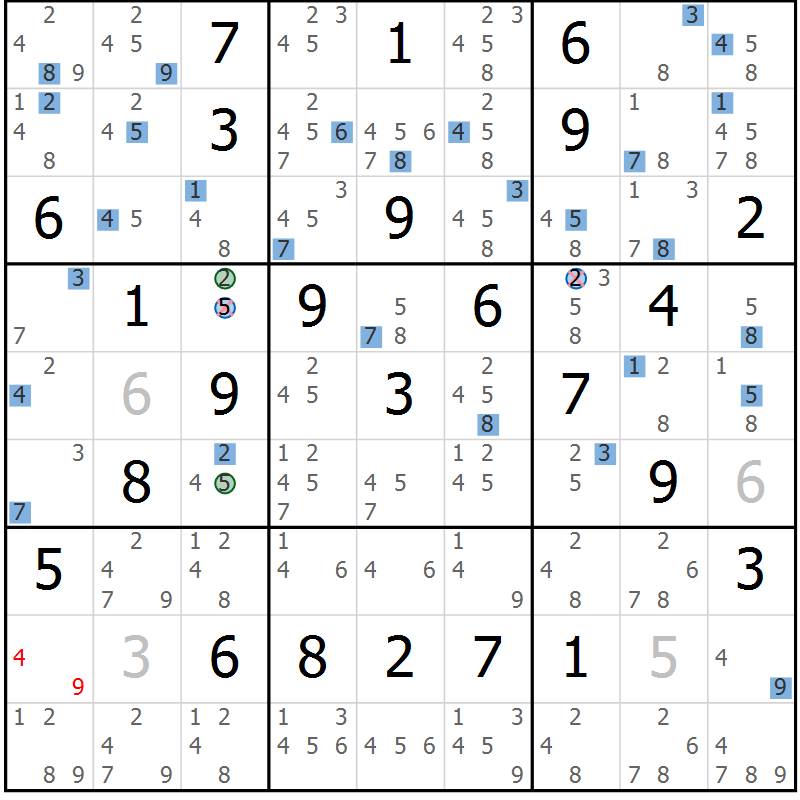 Position des candidats pour la solution de la Gr 38 page 41 du magazine de sudoku Suprême n° 031