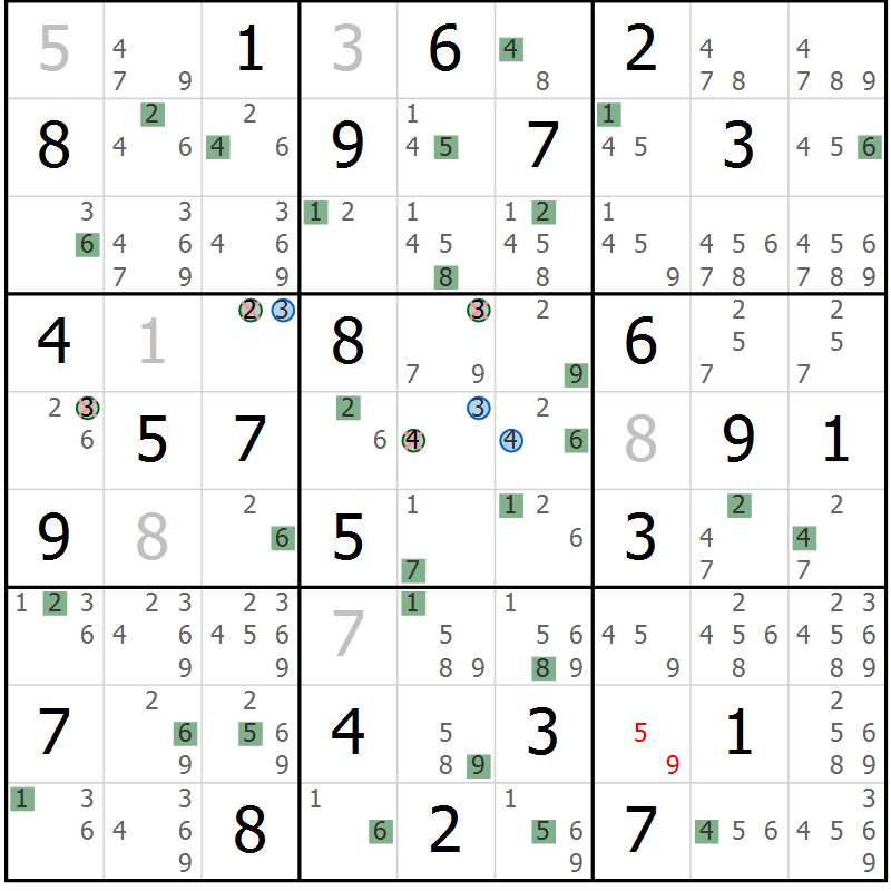 Position des candidats pour la solution de la Gr 39 page 42 du magazine de sudoku Suprême n° 031
