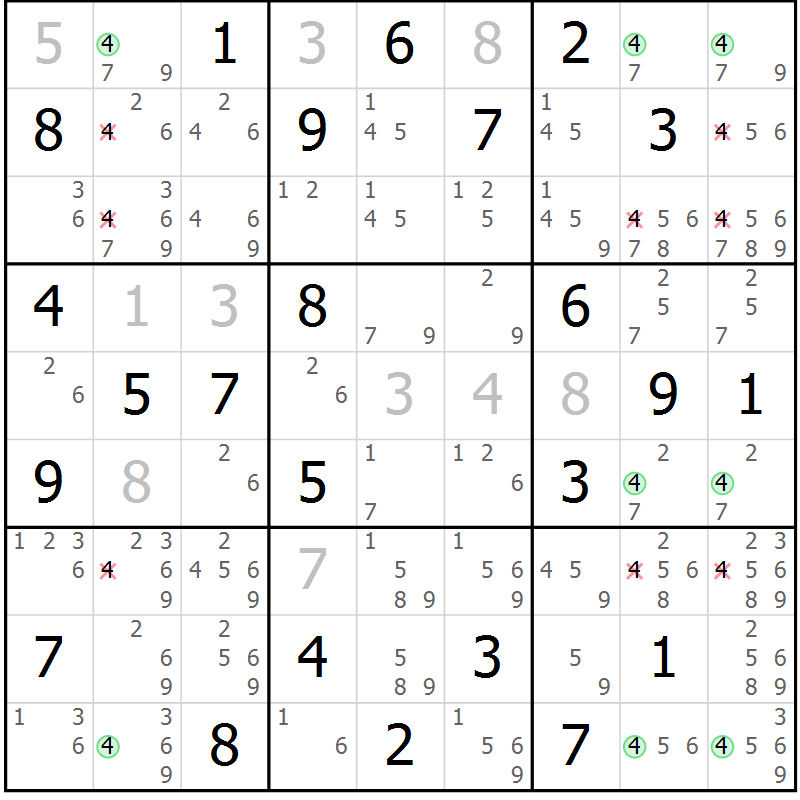 Position des candidats pour la solution de la Gr 39 page 42 du magazine de sudoku Suprême n° 031
