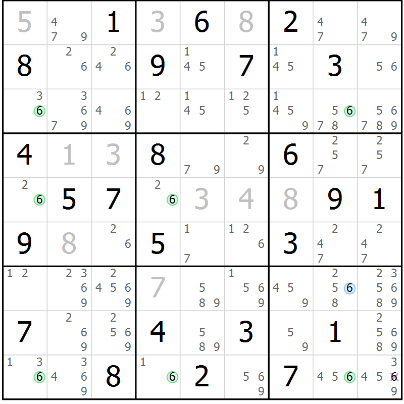 Position des candidats pour la solution de la Gr 39 page 42 du magazine de sudoku Suprême n° 031