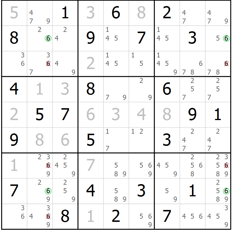 Position des candidats pour la solution de la Gr 39 page 42 du magazine de sudoku Suprême n° 031