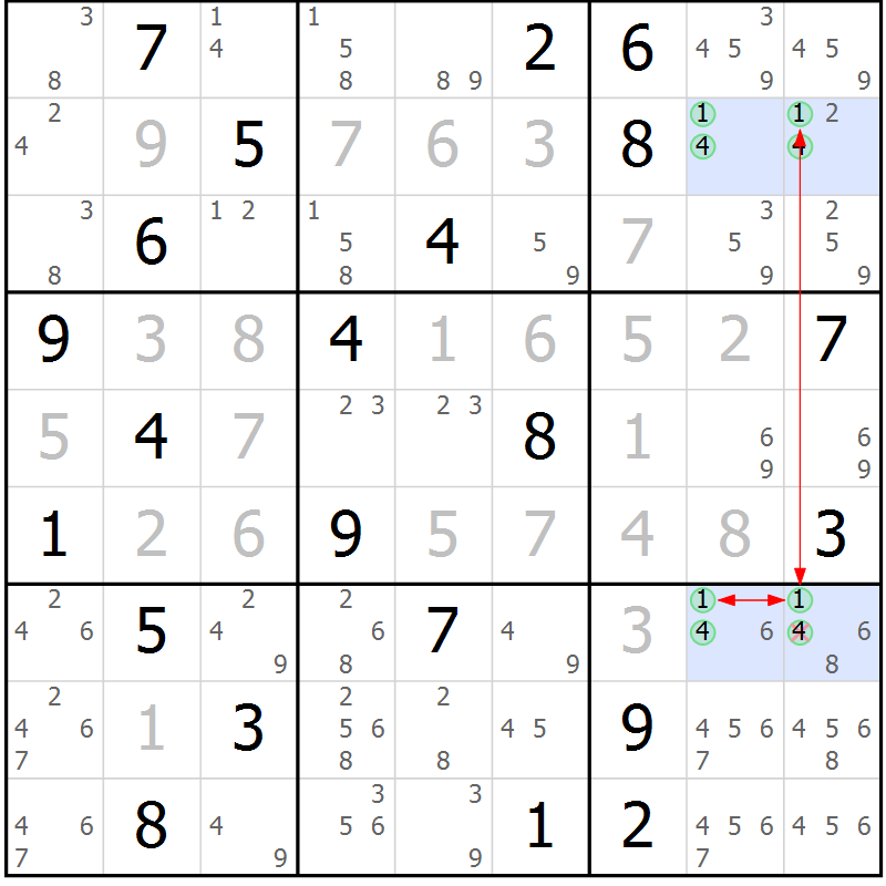Position des candidats pour la solution de la Gr 4 page 7 du magazine de sudoku Suprême n° 031