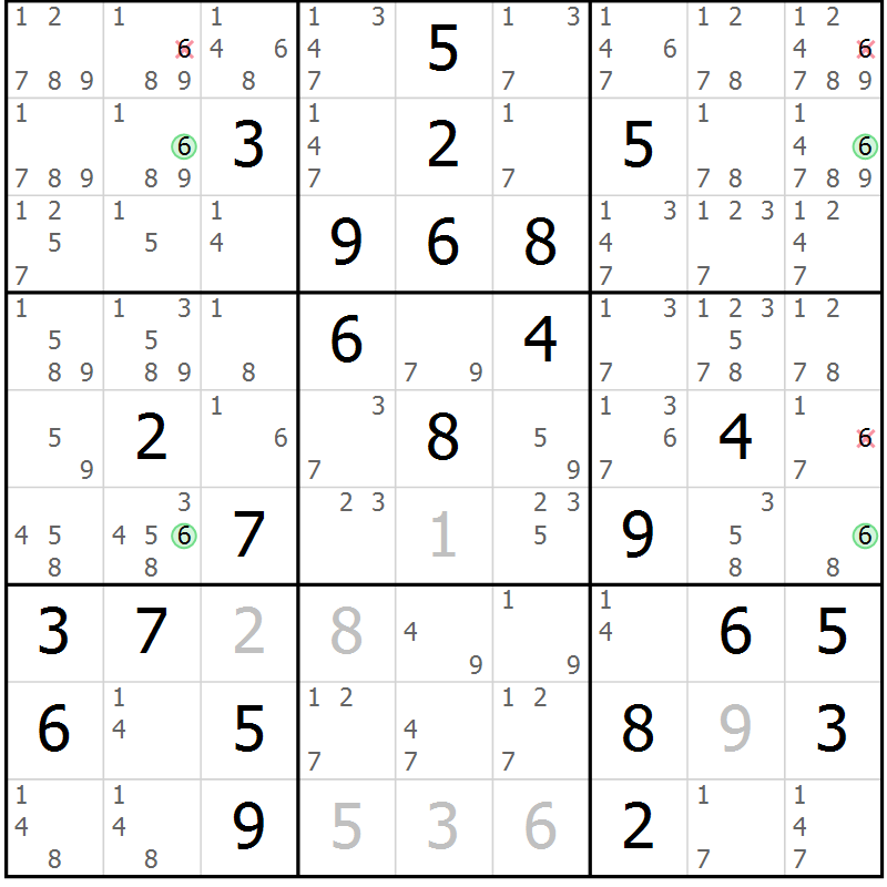 Position des candidats pour la solution de la Gr 40 page 43 du magazine de sudoku Suprême n° 031