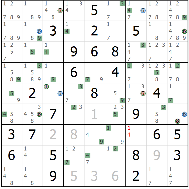 Position des candidats pour la solution de la Gr 40 page 43 du magazine de sudoku Suprême n° 031