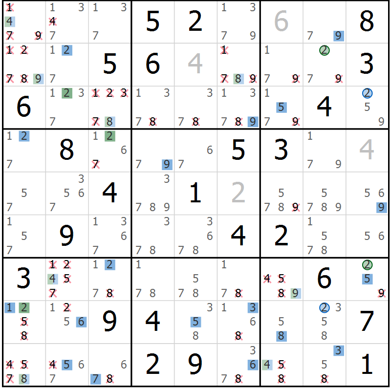 Position des candidats pour la solution de la Gr 41 page 44 du magazine de sudoku Suprême n° 031