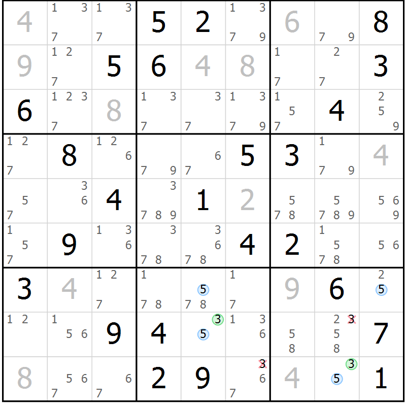 Position des candidats pour la solution de la Gr 41 page 44 du magazine de sudoku Suprême n° 031