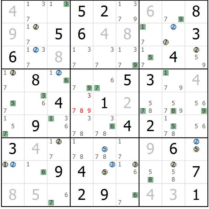 Position des candidats pour la solution de la Gr 41 page 44 du magazine de sudoku Suprême n° 031