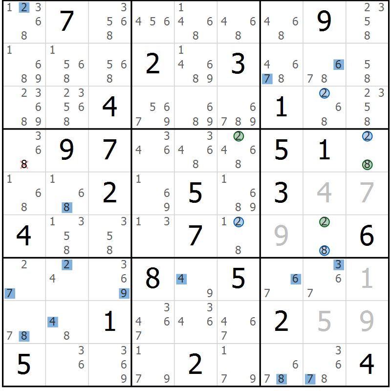 Position des candidats pour la solution de la Gr 42 page 45 du magazine de sudoku Suprême n° 031