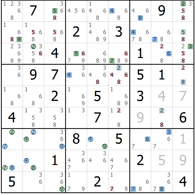 Position des candidats pour la solution de la Gr 42 page 45 du magazine de sudoku Suprême n° 031