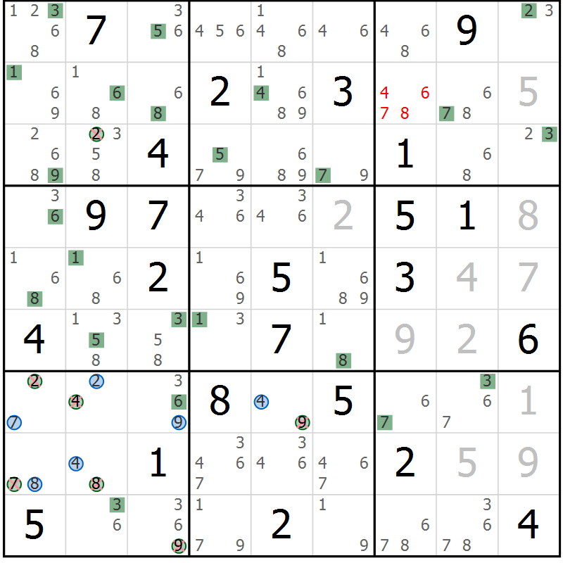 Position des candidats pour la solution de la Gr 42 page 45 du magazine de sudoku Suprême n° 031