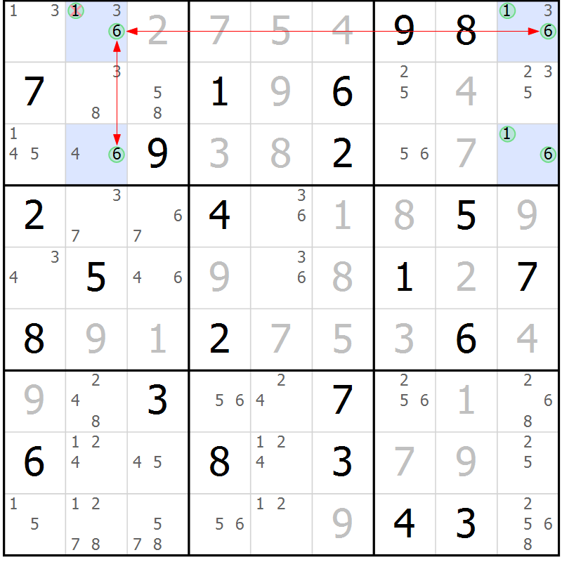 Position des candidats pour la solution de la Gr 43 page 46 du magazine de sudoku Suprême n° 031