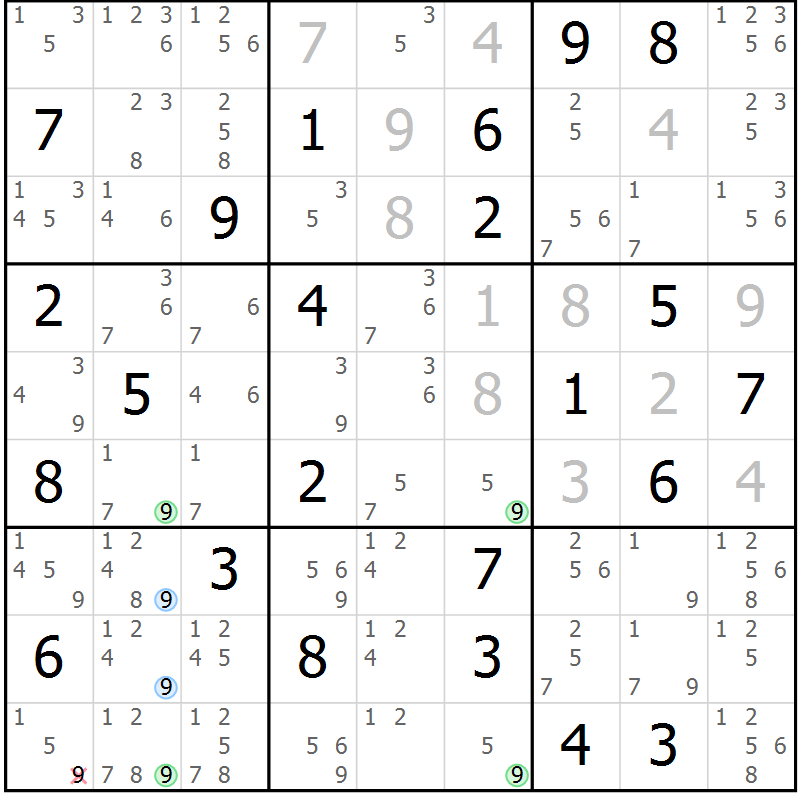 Position des candidats pour la solution de la Gr 43 page 46 du magazine de sudoku Suprême n° 031