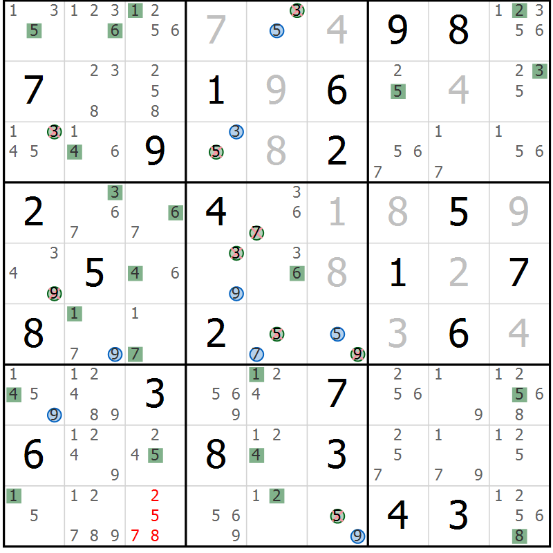 Position des candidats pour la solution de la Gr 43 page 46 du magazine de sudoku Suprême n° 031