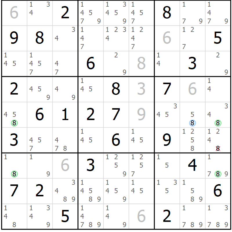 Position des candidats pour la solution de la Gr 44 page 47 du magazine de sudoku Suprême n° 031