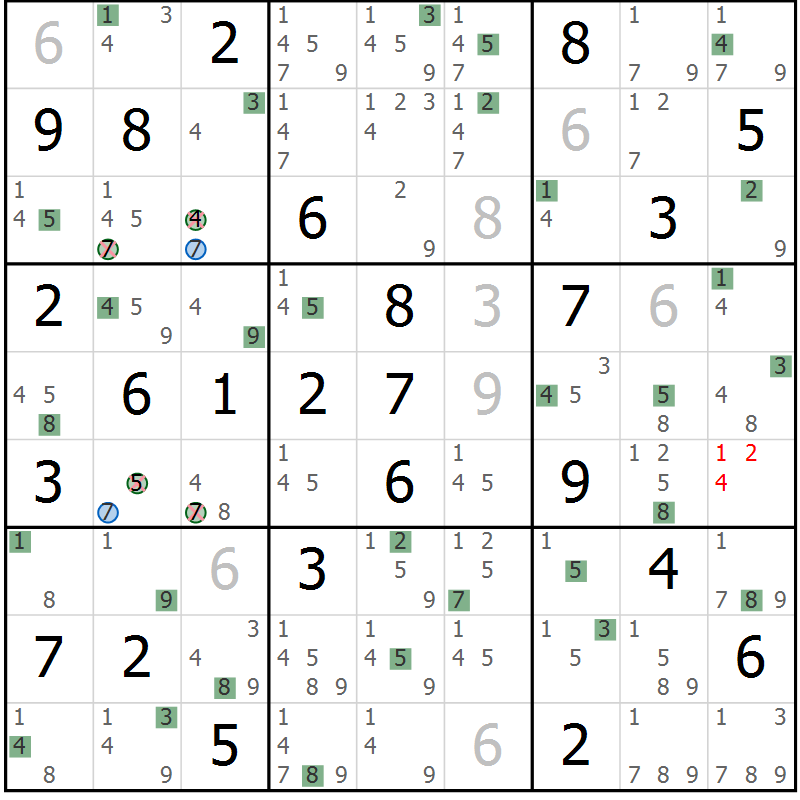 Position des candidats pour la solution de la Gr 44 page 47 du magazine de sudoku Suprême n° 031
