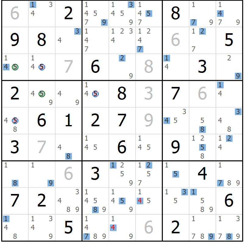 Position des candidats pour la solution de la Gr 44 page 47 du magazine de sudoku Suprême n° 031