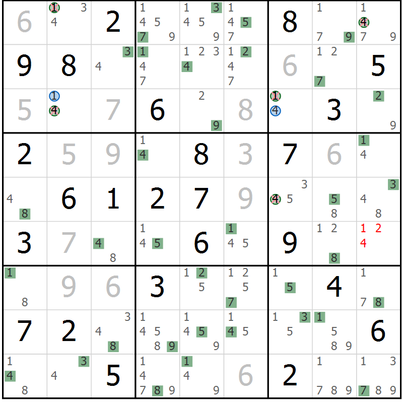 Position des candidats pour la solution de la Gr 44 page 47 du magazine de sudoku Suprême n° 031