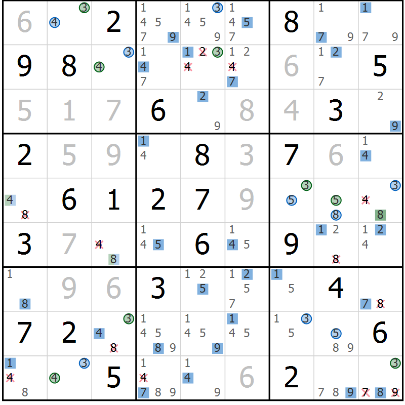 Position des candidats pour la solution de la Gr 44 page 47 du magazine de sudoku Suprême n° 031
