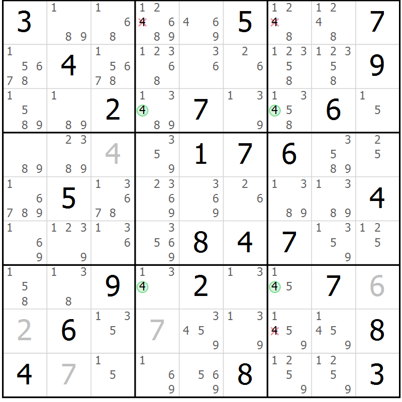Position des candidats pour la solution de la Gr 45 page 48 du magazine de sudoku Suprême n° 031