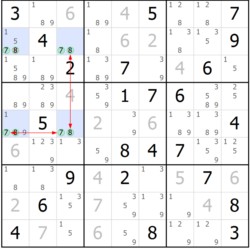 Position des candidats pour la solution de la Gr 45 page 48 du magazine de sudoku Suprême n° 031