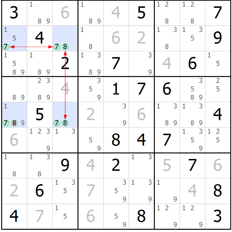 Position des candidats pour la solution de la Gr 45 page 48 du magazine de sudoku Suprême n° 031