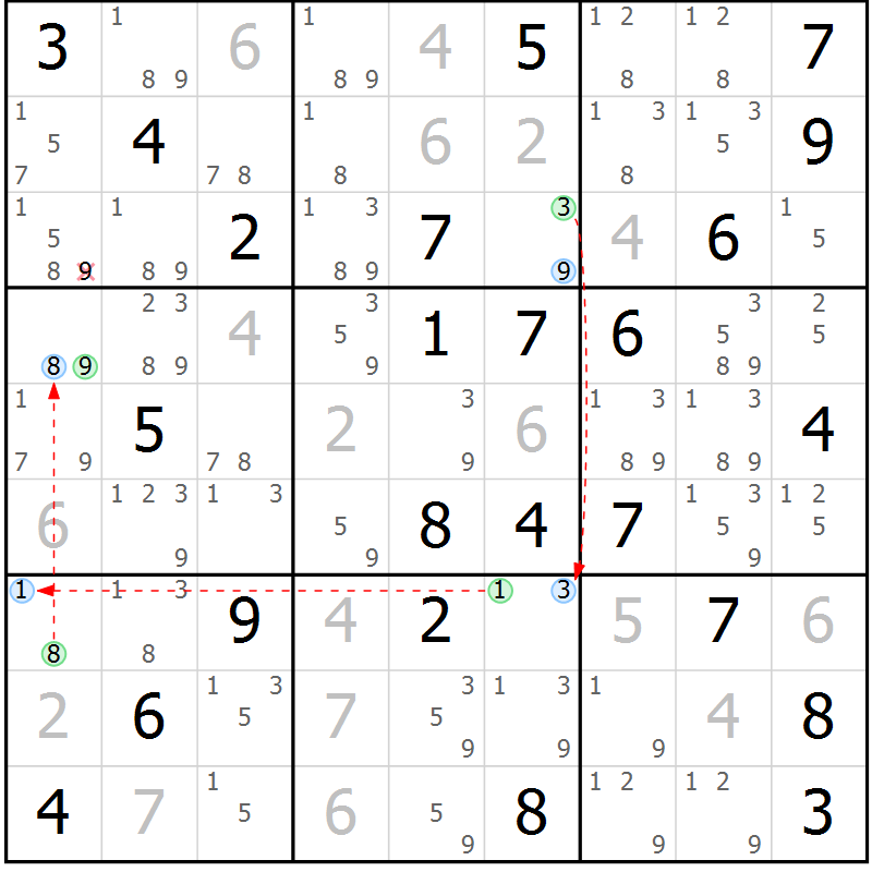Position des candidats pour la solution de la Gr 45 page 48 du magazine de sudoku Suprême n° 031