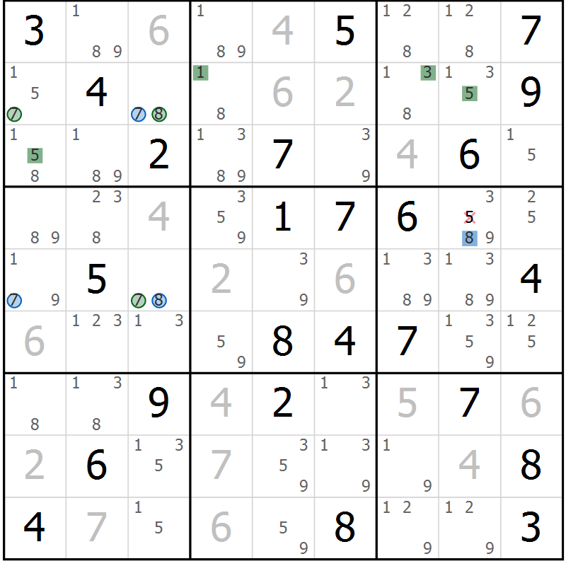 Position des candidats pour la solution de la Gr 45 page 48 du magazine de sudoku Suprême n° 031