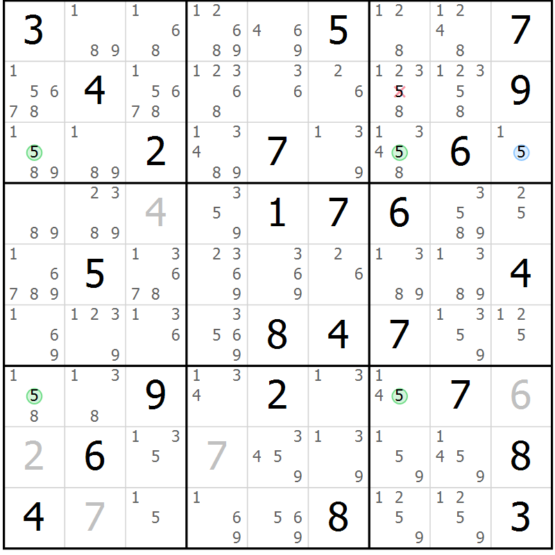 Position des candidats pour la solution de la Gr 45 page 48 du magazine de sudoku Suprême n° 031