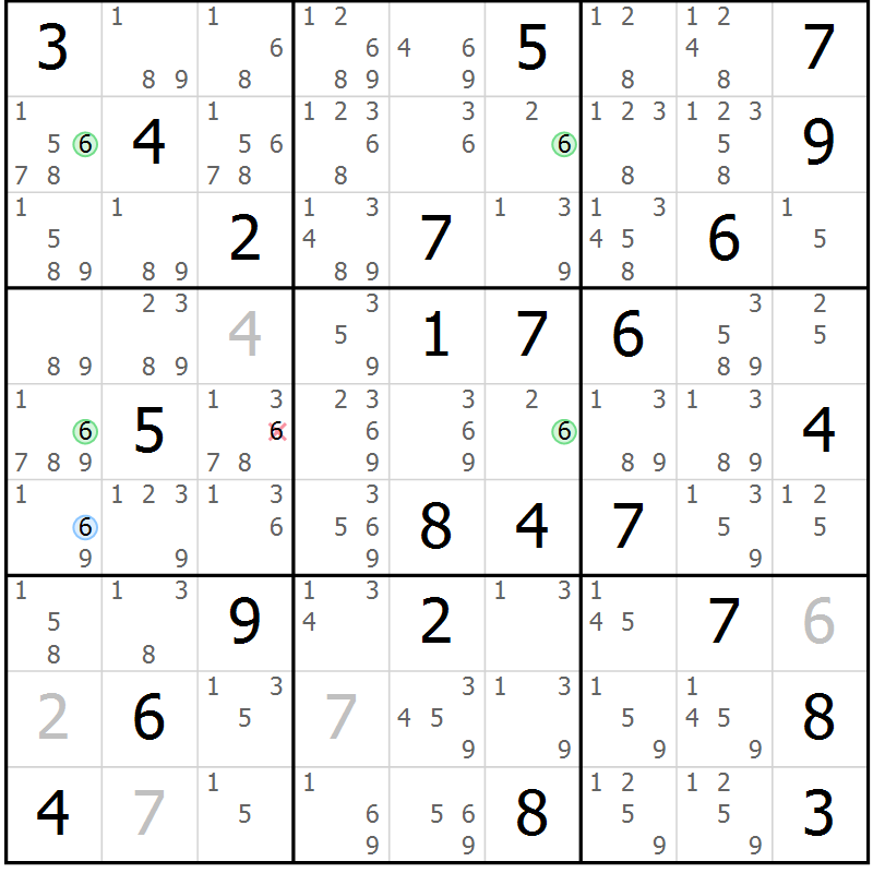 Position des candidats pour la solution de la Gr 45 page 48 du magazine de sudoku Suprême n° 031
