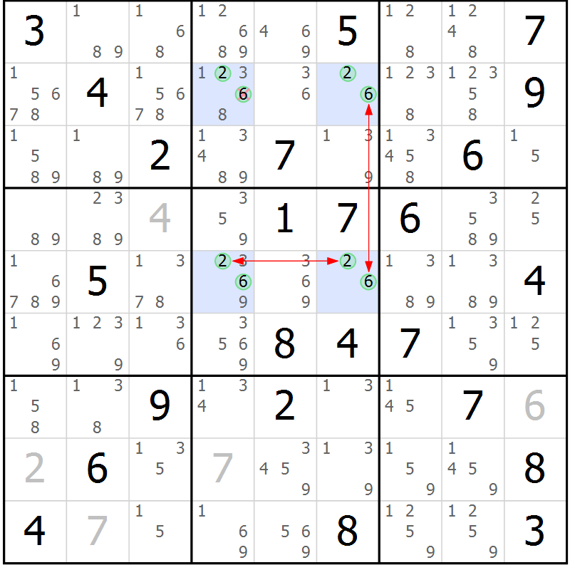 Position des candidats pour la solution de la Gr 45 page 48 du magazine de sudoku Suprême n° 031