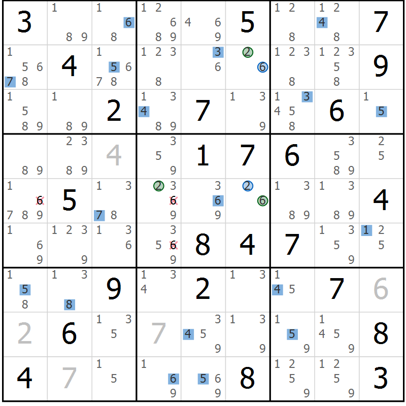 Position des candidats pour la solution de la Gr 45 page 48 du magazine de sudoku Suprême n° 031