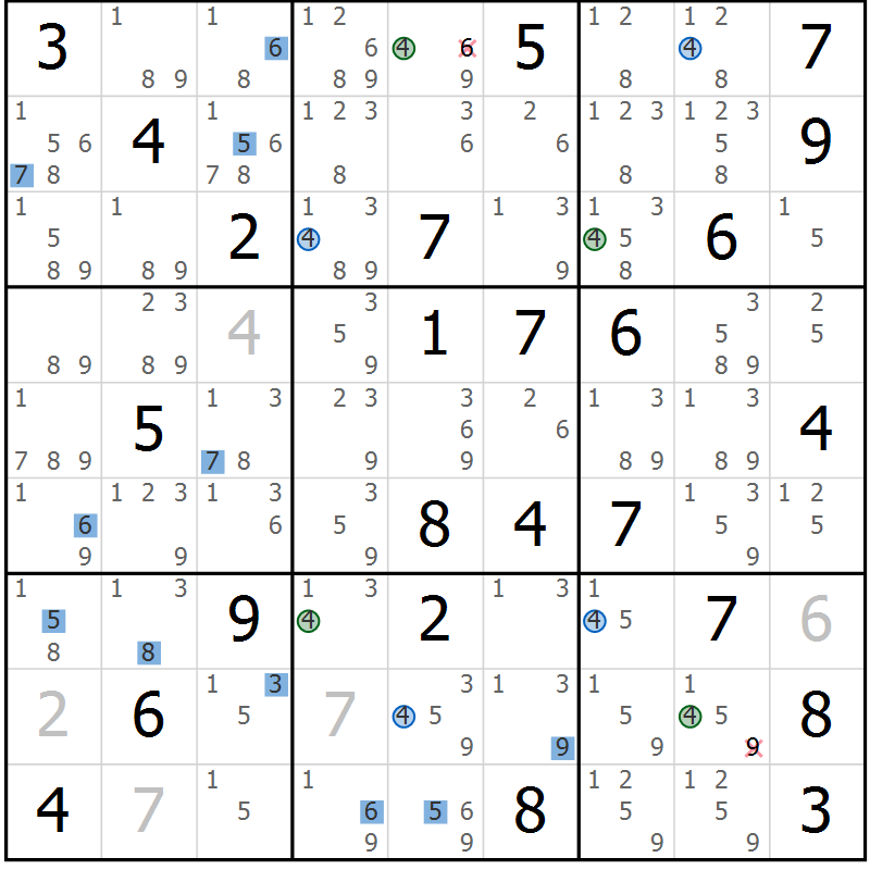 Position des candidats pour la solution de la Gr 45 page 48 du magazine de sudoku Suprême n° 031